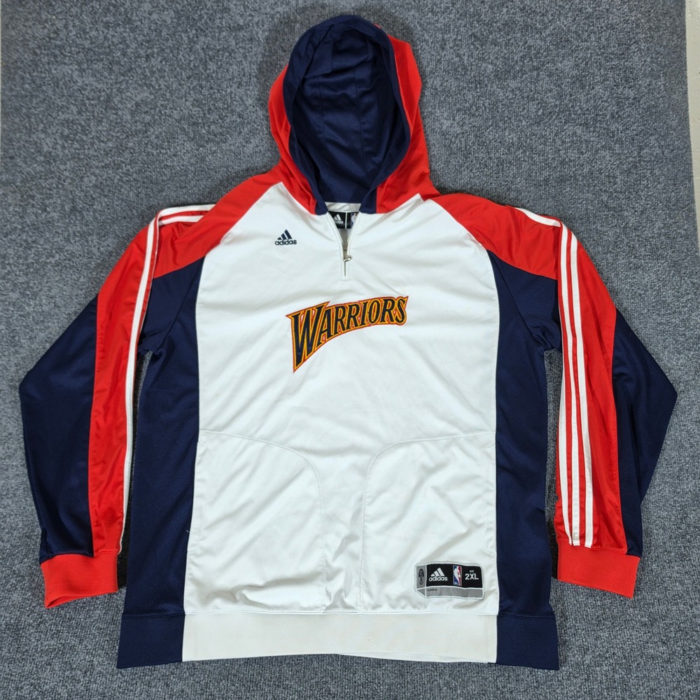 2000s Adidas NBA Golden State Warriors 1/4 Zip Hoodie Mens 2XL White Navy Red